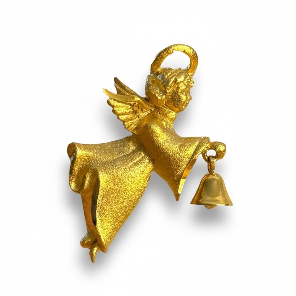 Vintage Signed Robyn Rush Angel Brooch with Bell‎ Next Day Shipping